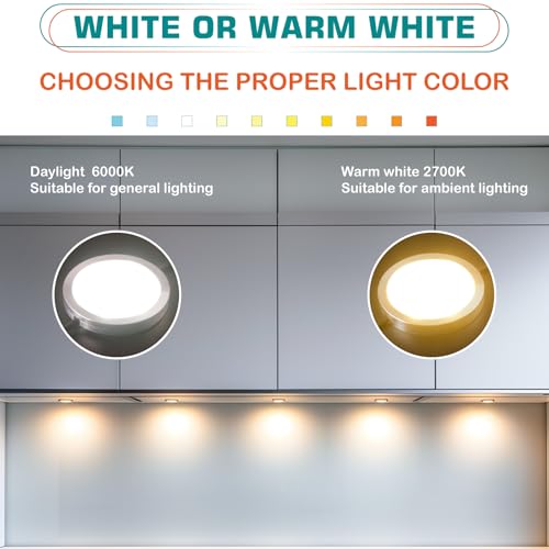 Under Cabinet LED Pucks AC120V Plug in, Touch Dimmer, 4 Lights, Warm white | Aluminum, Low Profile, Linkable Pucks, Dimmable, Easy Installation, Color Temp 2700K - color: 4 Lights,Warm white