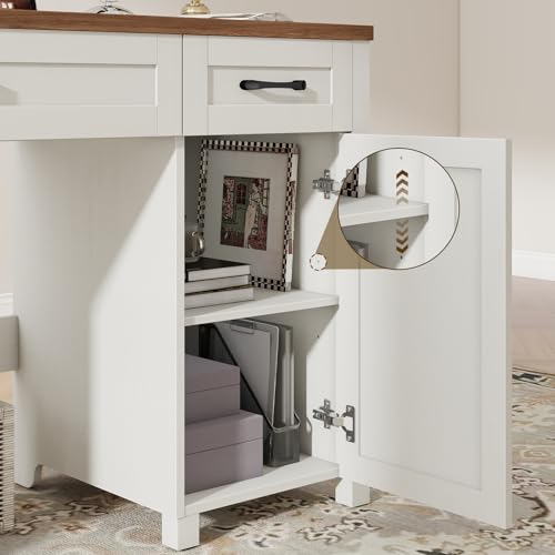 Vabches Farmhouse 47" Executive Desk with Storage Cabinet, Unique White - color: Unique White, size: 47" W