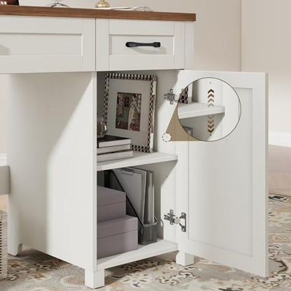 Vabches Farmhouse 47" Executive Desk with Storage Cabinet, Unique White - color: Unique White, size: 47" W