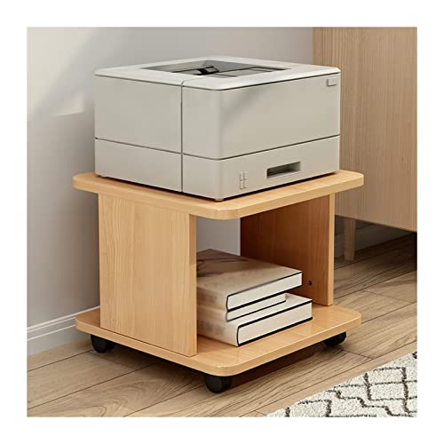 Printer Stand Wooden Movable Laser Printer Stand, 2-Tier Mobile Machine Cart with Open Storage, Heavy Duty Storage Rack for Office and Home, Log Color Multifunctional Stand