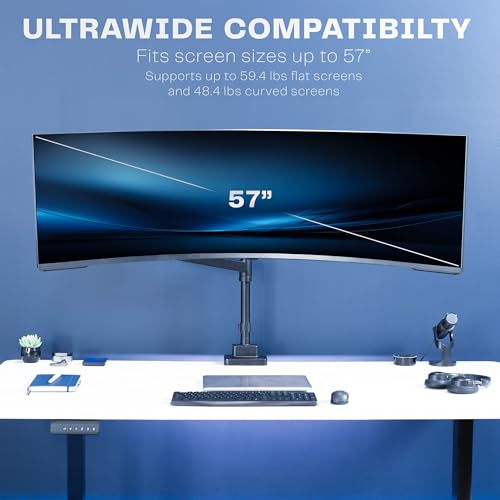 VIVO Heavy Duty Ultrawide Monitor Arm with Pole, 57 inch Screens up to 59.4 lbs, Desk Mount TV and Monitor Stand Designed for Samsung Odyssey Ark, Neo G9, ViewFinity S9, and More, Black, STAND-GT57T