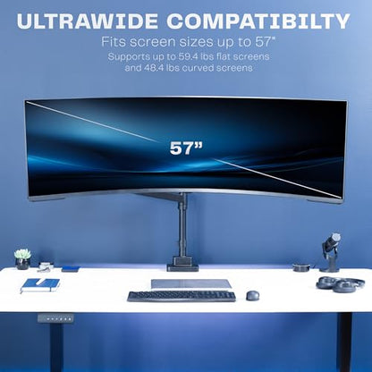 VIVO Heavy Duty Ultrawide Monitor Arm with Pole, 57 inch Screens up to 59.4 lbs, Desk Mount TV and Monitor Stand Designed for Samsung Odyssey Ark, Neo G9, ViewFinity S9, and More, Black, STAND-GT57T