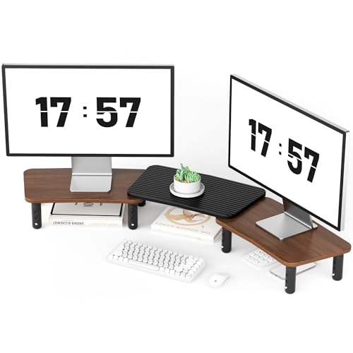 Dual Monitor Stand For Desk,Adjustable Height Long Wood Computer Riser