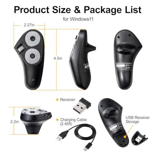 SANWA Bluetooth + 2.4G Wireless Handheld Mouse, 3 in 1 Presentation Clicker, Remote Air Mouse with Scroll, Portable Finger Mice, Rechargeable PPT Slide, Compatible with Mac, PC, Laptop, Phone, Tablet - style: Handheld Mouse