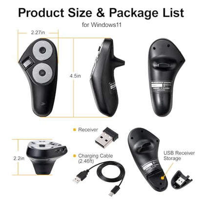 SANWA Bluetooth + 2.4G Wireless Handheld Mouse, 3 in 1 Presentation Clicker, Remote Air Mouse with Scroll, Portable Finger Mice, Rechargeable PPT Slide, Compatible with Mac, PC, Laptop, Phone, Tablet - style: Handheld Mouse