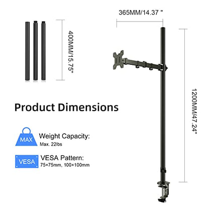 Pholiten Tall Single Monitor Mount with 47" Pole for 13-27" Screen
