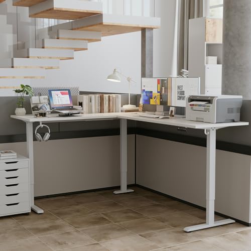 Agilestic 75 x 61 Inch L Shaped Electric Standing Desk, White - color: Pure White, size: 75x61 Inch
