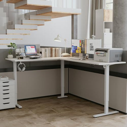 Agilestic 75 x 61 Inch L Shaped Electric Standing Desk, White - color: Pure White, size: 75x61 Inch