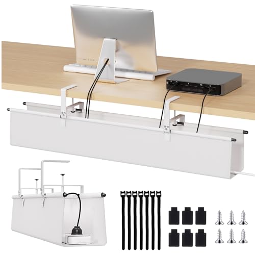 Under Desk Cable Management Tray, 36" Fabric Wire Cord Organizer, White - color: White, size: 36'' L