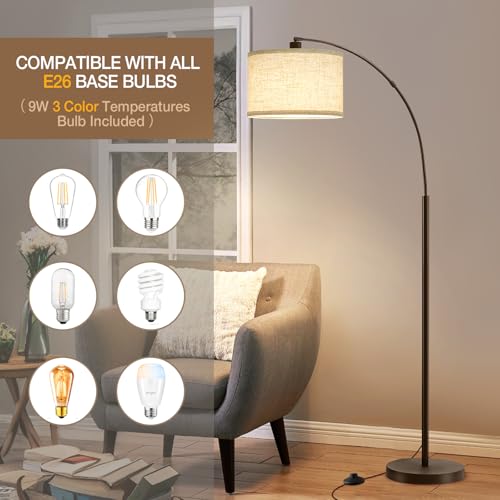 Luvkczc 71" Arc Floor Lamp for Living Room with Adjustable Lamp Head, Black Pole Lamp with White Shade, Standing Lamp with Foot Switch, Over Couch Arched Reading Light for Bedroom, Office, Study Room - color: Black,white
