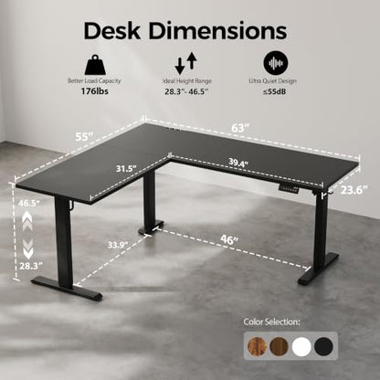 Agilestic L Shaped Electric Standing Desk Adjustable Height, 63 Inch, Black - color: Black, size: 63 x 55 Inch