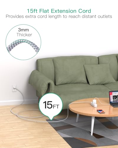 Mifaso Extension Cord with Multiple Outlets 15FT, 13-in-1 Long Power Strip | 9 AC & 4 USB Ports (2 USB C), Surge Protector with 900J, 3-Sided Multi Plug Desktop Charging Station for Office, College Dorm - color: White, size: 15FT