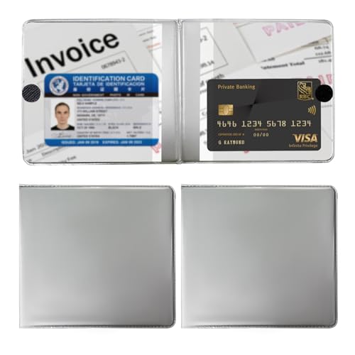 Ziciner 2PCS Car Registration and Insurance Holder, 5.2"× 4.7" Leather Auto Glove Box Organizer with Closure, Essential Car Document Holder for Card, Driver License (Silver) - color: Silver, size: 2 PCS