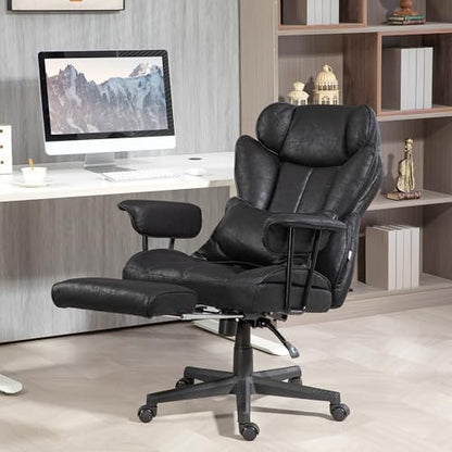 HOMCOM Executive Office Chair 400LBS Big and Tall High Back, Black | Foot Rest, Microfiber Computer Desk Chair, Lumbar Support, Reclining Function, Wide Seat