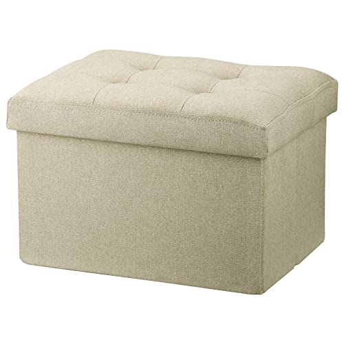 LINMAGCO Ottoman with Storage Small Foot Rest Stool Under Desk Stool Short Folding Footrest for Living Room Bedroom Home Office Dorm Beigh 16X12X12IN - color: Cream, size: 12"D x 16"W x 12"H