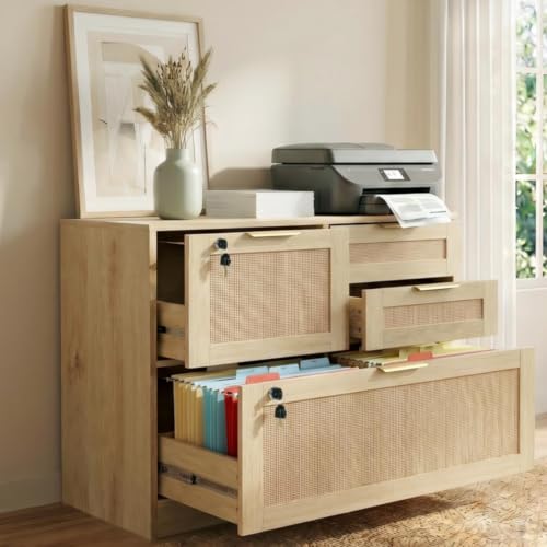 HOPUBUY 4 Drawer File Cabinet with Lock, Printer Stand Lateral - color: Natural, size: 15.74″Dx31.49″WX27.55″H