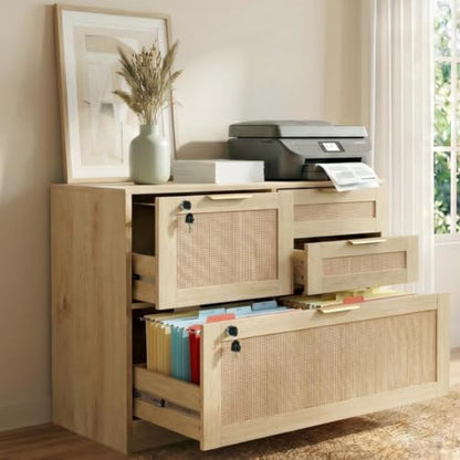HOPUBUY 4 Drawer File Cabinet with Lock, Printer Stand Lateral - color: Natural, size: 15.74″Dx31.49″WX27.55″H