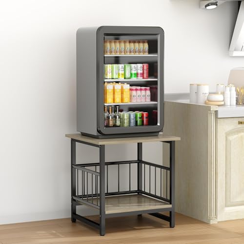 DHMAKER End Table, Industrial Side Table with 2-Tire Storage Shelf, 180LBS Mini Fridge Stand with Adjustable Feet, 18"x18" Wood Night Stand Small Bedside Table for Living Room Bedroom, Grey - color: Grey 1pc 18inch