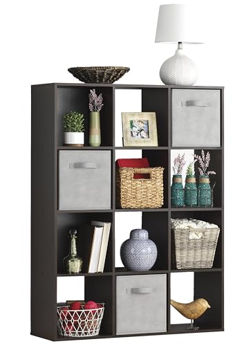 Whitmor 12 Cube Bookcase, 4 Tier Stackable MDF Bookself, Open Storage Display Organizer, Storage Cabinet for Living Room, Bedroom, Home, Office, 35.1" L x 11.7" W x 47.5" H, Espresso - color: Espresso, size: 12 Cube, 4 Tier