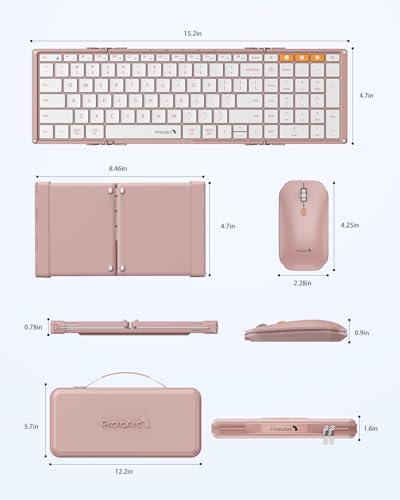 ProtoArc XKM01 Full-Size Foldable Keyboard Mouse Combo for Travel, Pink - color: Pink