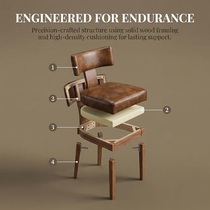 HNY Mid Century Modern Dining Chairs Set of 2, Farmhouse PU Leather Upholstered Accent Chair Curved Backrest Kitchen Chairs, with Hardwood Frame, Brown - color: Brown Curved