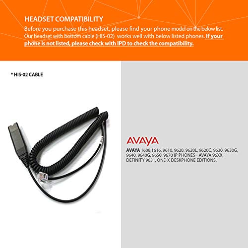 IPD IPH-255 Phone Headset with Noise Cancelling Microphone for Office and Call Center-Compatible with Avaya 1608 1616 9601 9608 9611 9611G 9620 9621 9630 9631 9640 9641 9650 9670 J139 J159 J169 J179 - color: 255-BL-LEAT