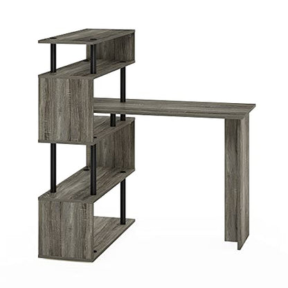Furinno Moore L-Shape Computer Desk with 5-Tier Shelves, French Oak | L-Shape Gaming Desk, Reversible, Computer Desk, for Home Office, Bedroom - color: French Oak/Black
