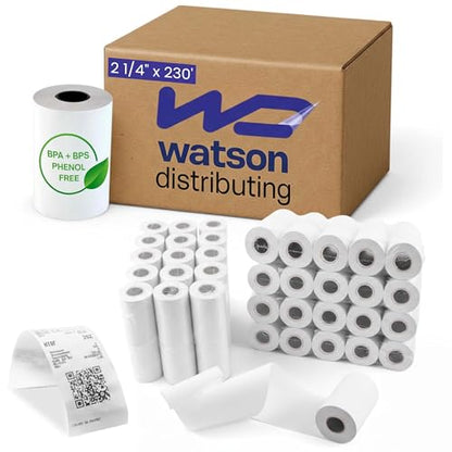 2 1/4" x 230' Thermal Receipt Paper Rolls 50 Count BPA & BPS Free Phenol-Free Thermal Printer Paper, 48 GSM POS Paper Rolls for Credit Card Machines, Registers & Retail Use, Recyclable Core - size: 2 1/4" x 230'