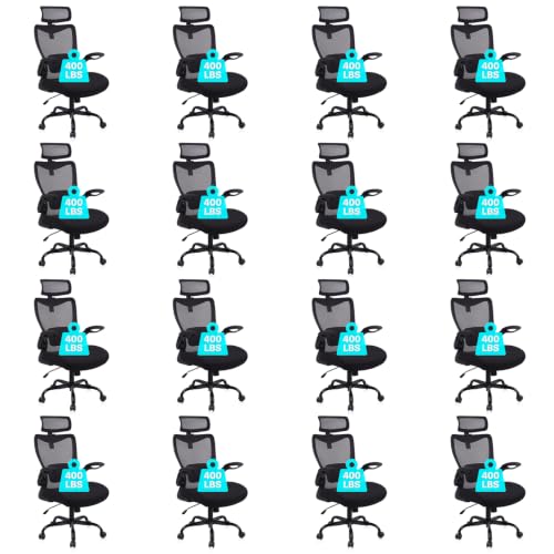 CLATINA Heavy Duty Ergonomic Mesh Office Chair 400LBS, Big and Tall Desk Chair with Adjustable Lumbar Support & Headrest, Flip Up Padded Arms, Swivel Computer Chair for Home, Conference, Black, 16 PK - size: 16 PK