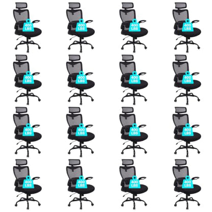 CLATINA Heavy Duty Ergonomic Mesh Office Chair 400LBS, Big and Tall Desk Chair with Adjustable Lumbar Support & Headrest, Flip Up Padded Arms, Swivel Computer Chair for Home, Conference, Black, 16 PK - size: 16 PK
