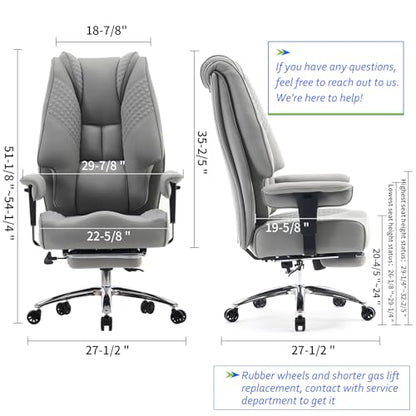 EXCEBET Big and Tall Office Chair 400lbs Wide Seat, Leather High Back Executive Office Chair with Foot Rest, Ergonomic Chairs Lumbar Support for Lower Back Pain Relief (Mesh Light Grey) - color: Mesh Light Grey