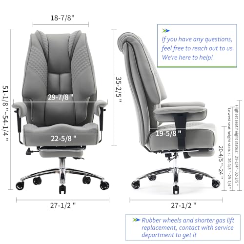 EXCEBET Big and Tall Office Chair 400lbs Wide Seat, Leather High Back Executive Office Chair with Foot Rest, Ergonomic Chairs Lumbar Support for Lower Back Pain Relief (Mesh Light Grey) - color: Mesh Light Grey