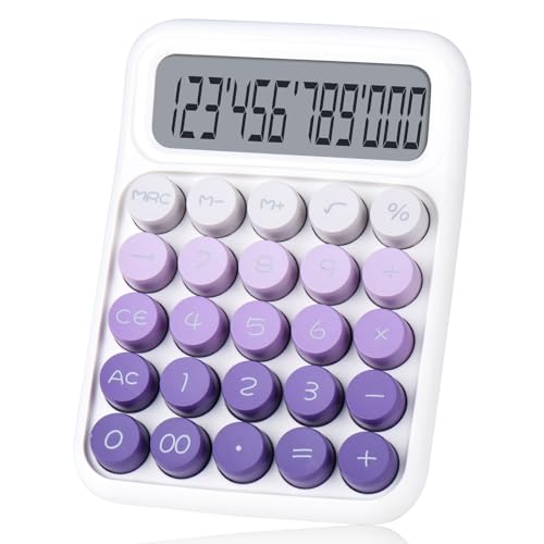 Mechanical Pushbutton Calculator,12 Digit Large LCD Display,Big Buttons Easy to Press,Colorful Candy Calculator,Automatic Sleep,with Battery.for Office,School, Home. (Violet) - color: violet