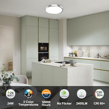 hykolity 12 Inch Selectable CCT LED Round Flat Panel Light,2 Pack | 24W 3000K/4000K/5000K, Edge-Lit Flush Mount Ceiling Light Fixture for Kitchen, Bedroom, Laundry and Closet Room,Brush Nickel - color: Brush Nickel, size: 12 inch