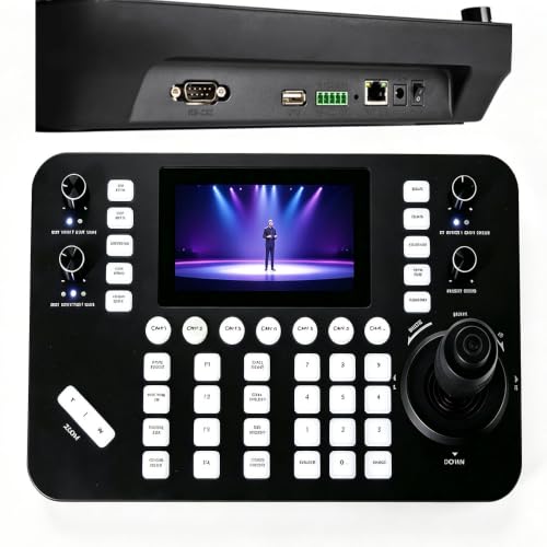 Super NDI PTZ Camera Controller Keyboard, 4D Joystick & 5" HD Real-Time Touchscreen, H.264 & H.265 4K@60fps Decoding, PoE/VISCA/Pelco-D/P/IP PTZ Controllers for Church Event Live Streaming - color: Midnight Black