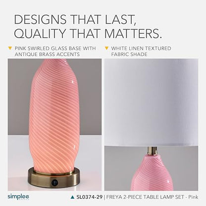 Adesso Set of 2 Dual-Light Table Lamps, USB Ports, AC Outlet, 24” - color: Pink