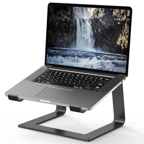 Tonmom Laptop Stand for Desk, Aluminum Laptop Riser Holder | Removable Metal Notebook Stand Ventilated Cooling Computer Riser Compatible with 10-15.6” Laptops