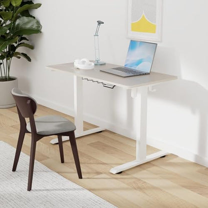 SHW 48-Inch Electric Height Adjustable Sit to Stand Desk, Maple | with Hanging Hooks and Cable Management, White Frame and Maple Top - color: Maple, size: 48-Inch