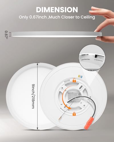 9 Inch Ceiling Light Fixtures, Dimmable 2700K/3000K/3500K/4000K/5000K Selectable LED Round Flat Panel Light, 18W, 2000LM Ceiling Fixture for Office, Lounge, 9 Inch 2Pack White - color: White-2 Pack, size: 9 Inch