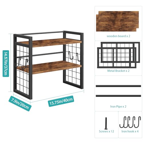 ELITEROO Desktop Shelf Organizer, 2 Tier Wood Desk Bookshelf, Rustic Brown - color: Rustic Brown