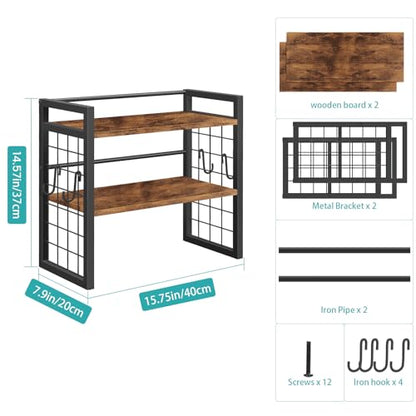 ELITEROO Desktop Shelf Organizer, 2 Tier Wood Desk Bookshelf, Rustic Brown - color: Rustic Brown