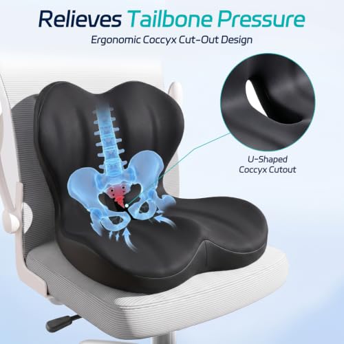 Seat Cushion & Back Support for Tailbone and Lower Back Relief - color: Dark Gray