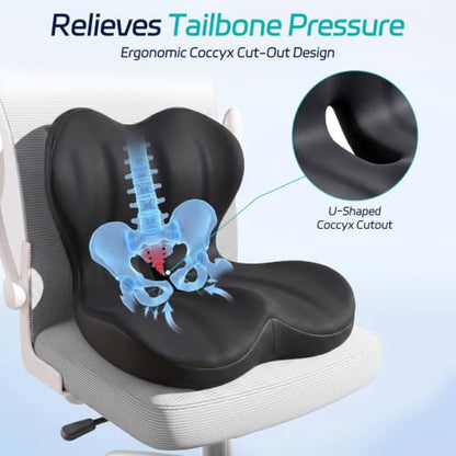 Seat Cushion & Back Support for Tailbone and Lower Back Relief - color: Dark Gray