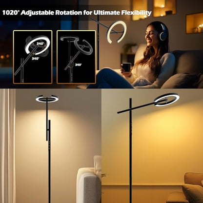 12000 LUX Light Therapy Lamp, UV-Free LED Floor SunLight Lamp, Happy Lamp | 1440lm 24W Full Spectrum Sun Lamp, Touch & Remote Control, 4 Color Temps 7 Brightness, Standing Task Lamp Reading Floor Lamp - style: Standard (H1B)