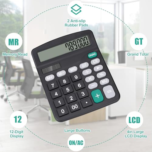 Desktop Calculator, Black Calculator Big Buttons, 12-Digits - color: Black1