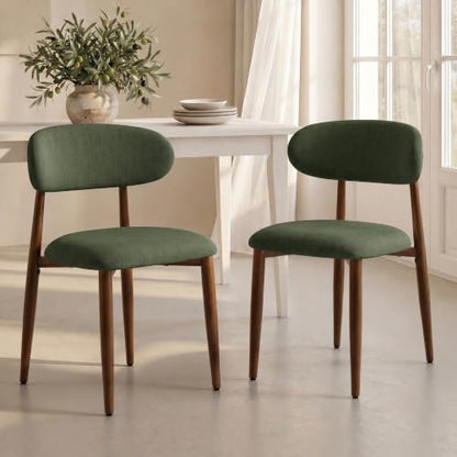 UVV Dining Chairs Set of 2, Metal Kitchen Chairs with Modern Fabric Upholstered for Dining Room, Green - color: Green-walnut-grain, size: Set of 2