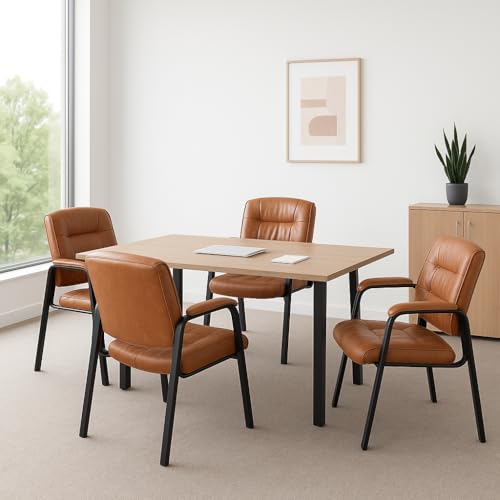 Naomi Home Faux Leather Guest Reception Chair Set of 4 - Caramel | Stackable office chair with supportive armrests and durable construction for everyday office seating. - color: Caramel, Faux Leather, style: Set of 4