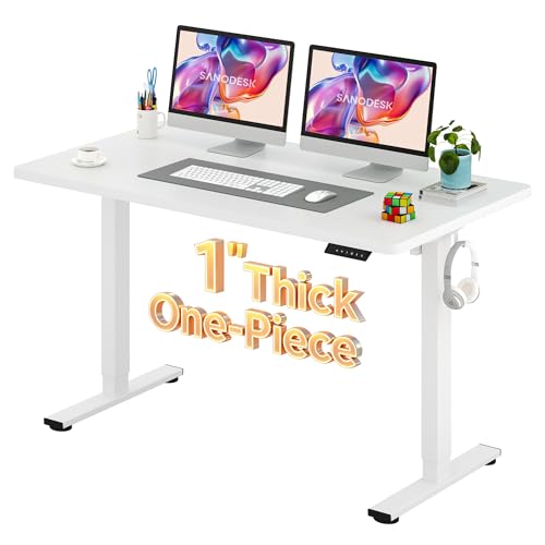 SANODESK One-Piece 1'' Thick Height Adjustable Standing Desk 55''x28'' - color: White Frame+white Top, size: 55x28"