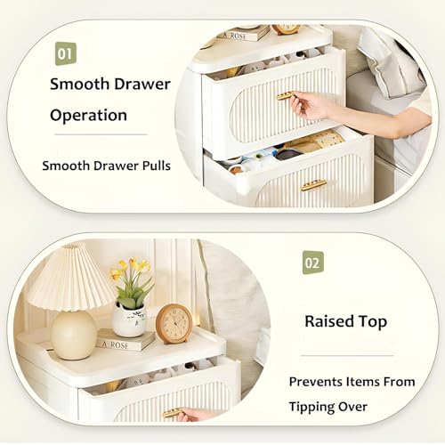 Rolling Nightstand with 3 Drawers, Slim Bedside Table - size: 42x31.5x41.5cm