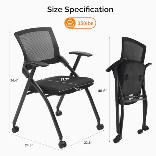 Waiting Room Reception Chairs,1 Pack Stackable Conference Room Chairs with Wheels, Folding Office Chair with Rebound Back, Padded Seat for Guest, Reception, Event, Capacity 350lbs